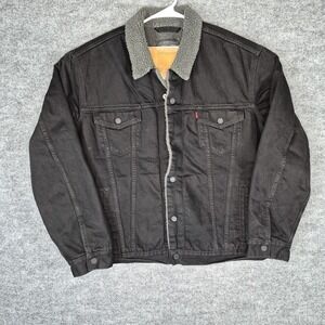 Levi's‎ Sherpa Lined Trucker Jacket Black Denim Mens M Button Front